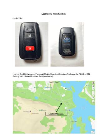 Lost Keys in Stone Mountain Park