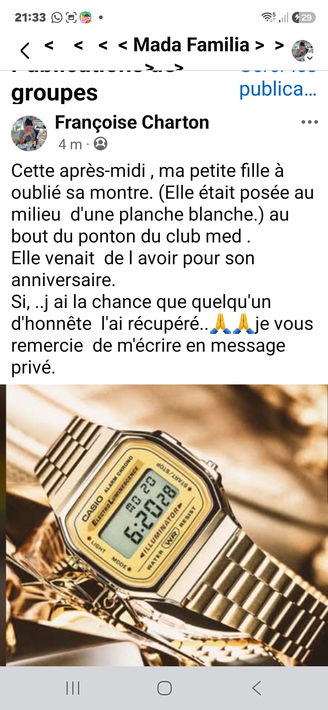Lost Watch in Ponton Du Club Med