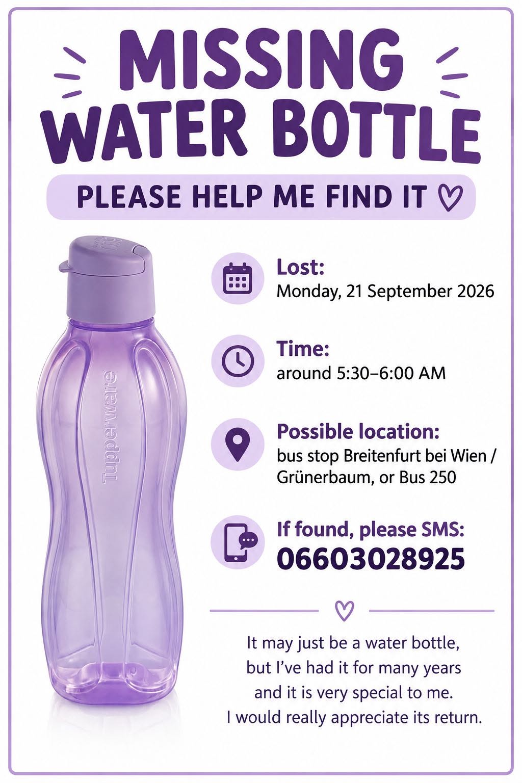 Lost Water Bottle in Breitenfurt Bei Wien