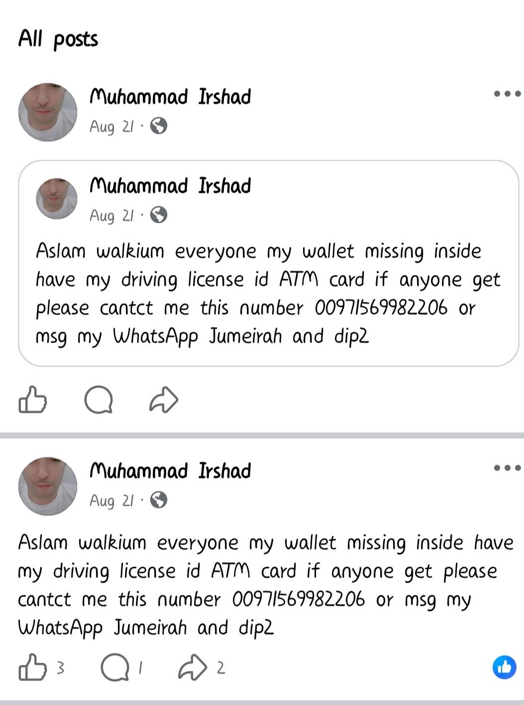 Lost wallet