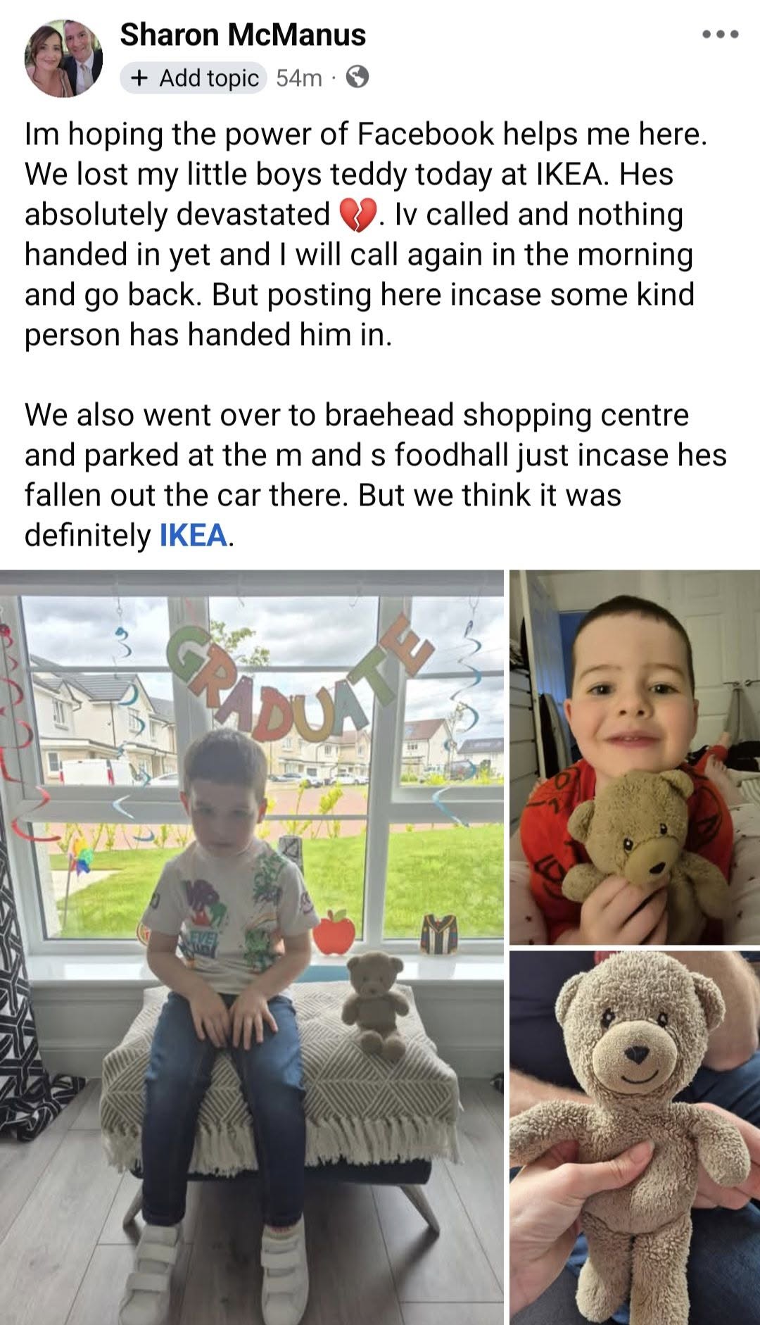 Lost Teddy Bear in Glasgow