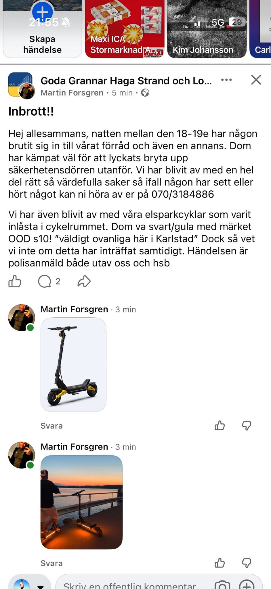 Lost Electric Scooter in Karlstad