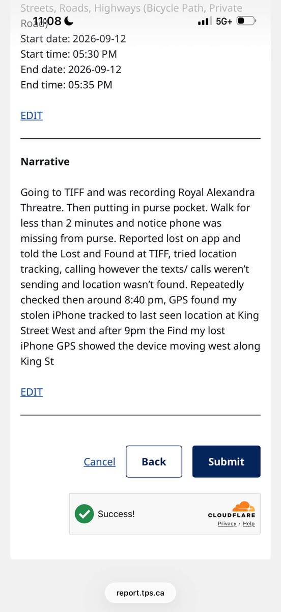 Lost Phone in Toronto