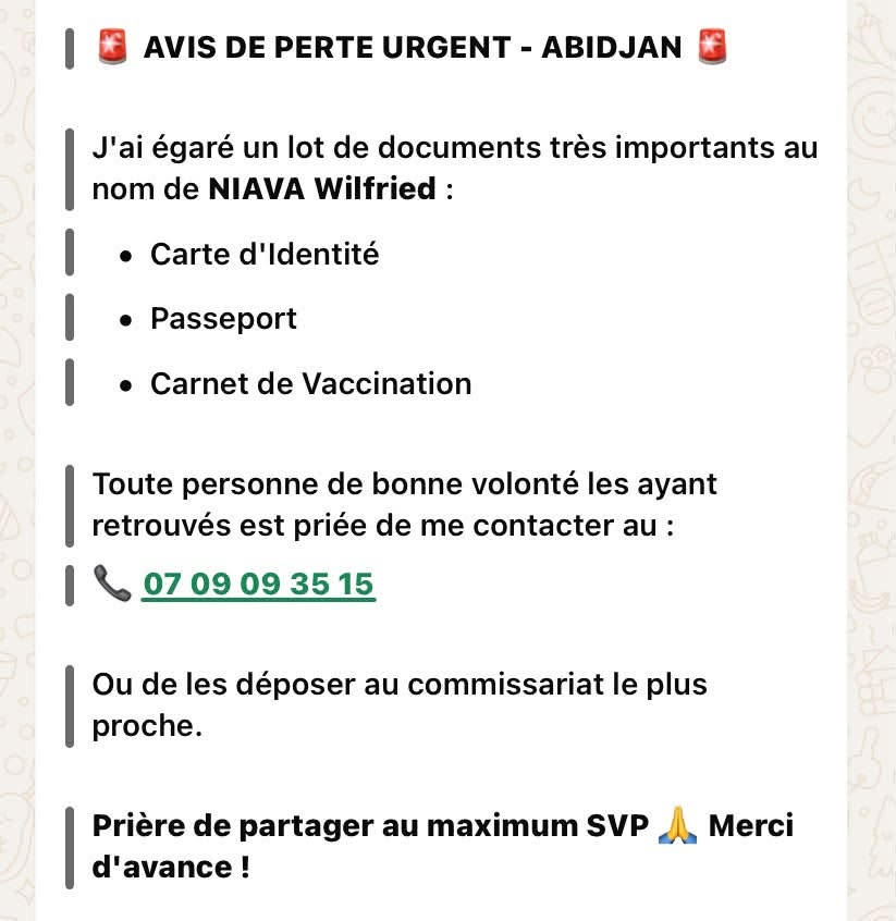 Lost ID in Abidjan