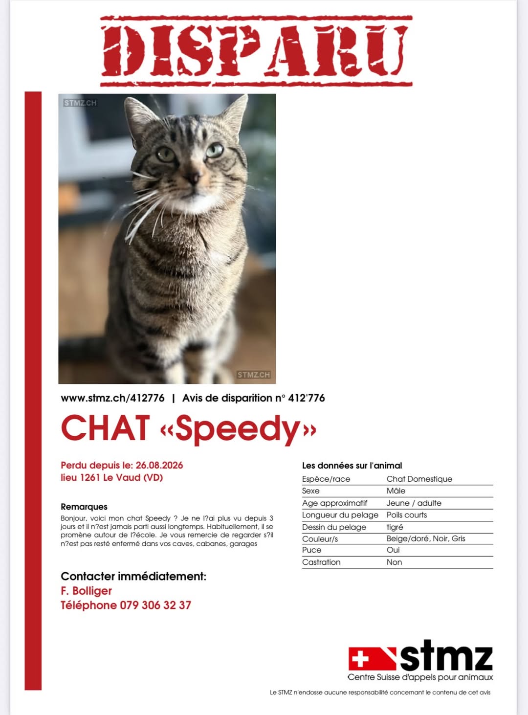 Lost Cat in Le Vaud