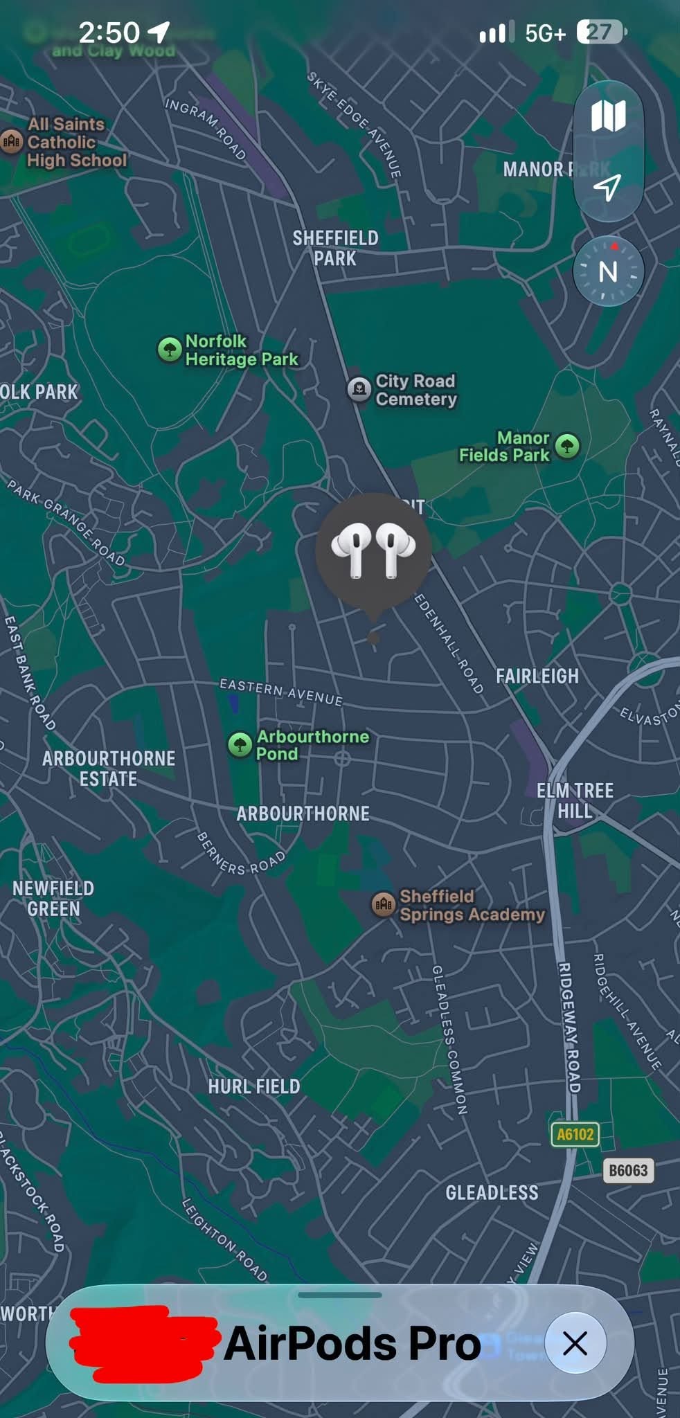 Lost Airpods in Sheffield