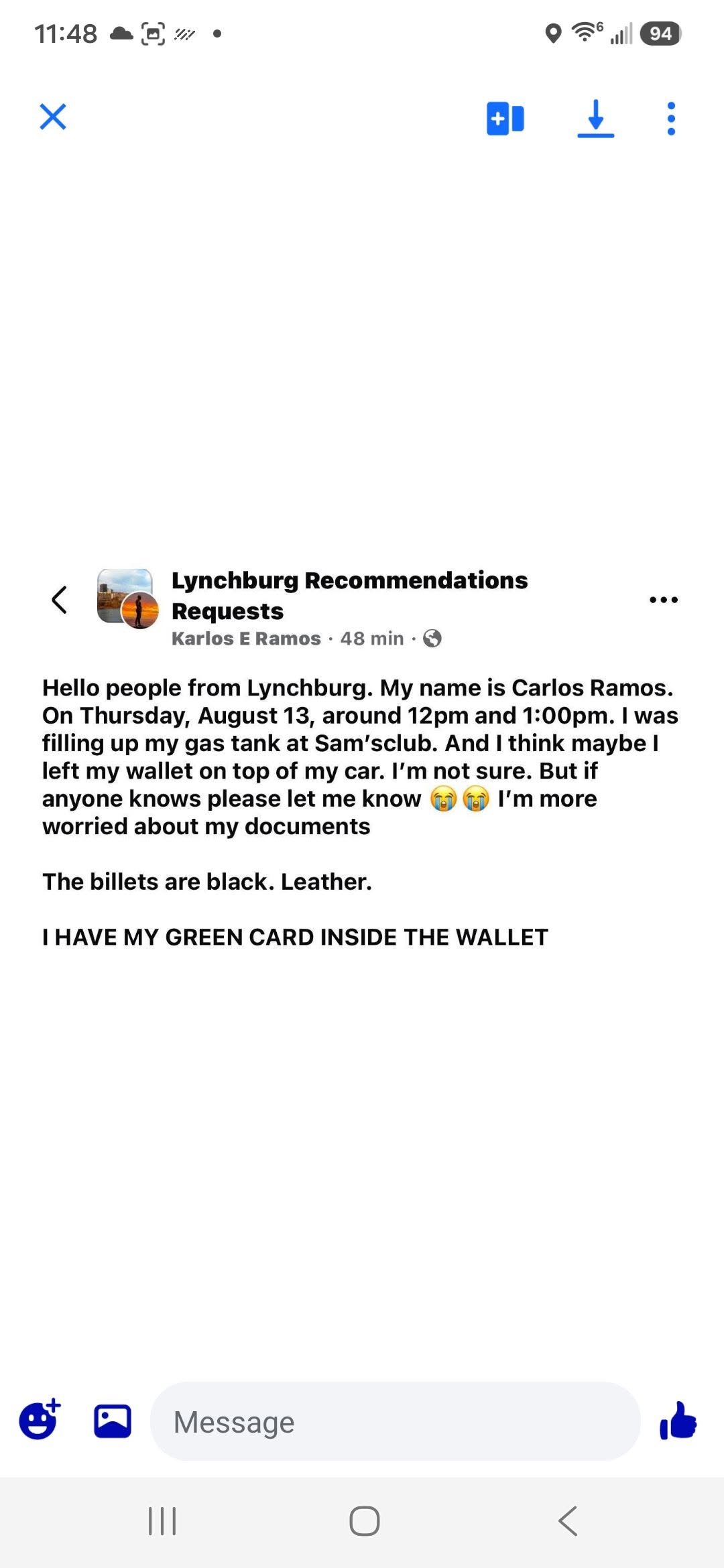 Lost Wallet in Lynchburg
