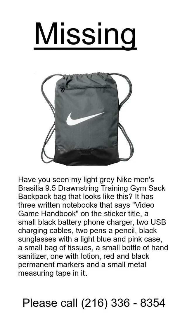 Lost Backpack in Cleveland