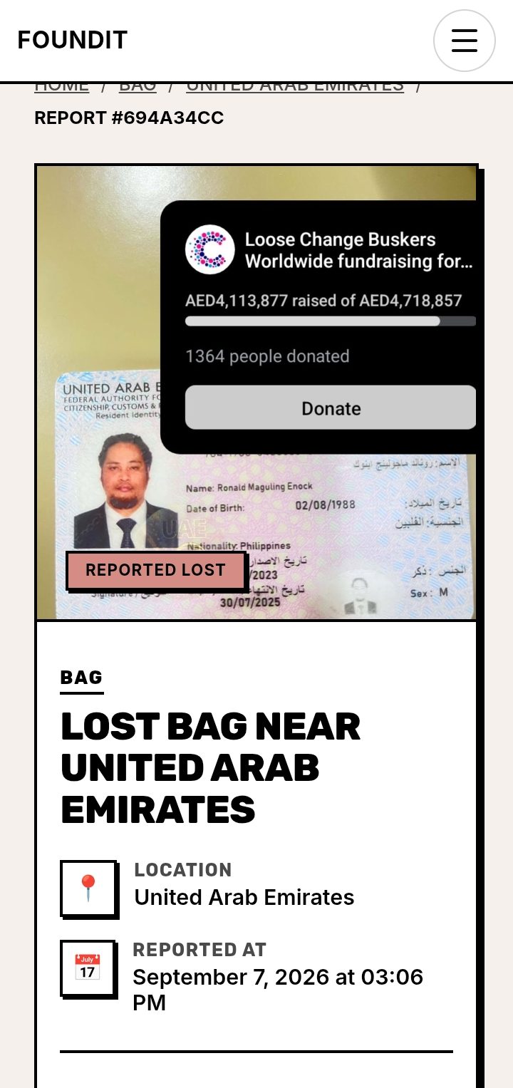 Lost Backpack in Dubai